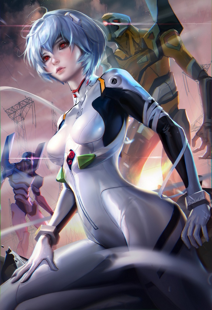Ayanami Rei and Evangelions by Sakimichan