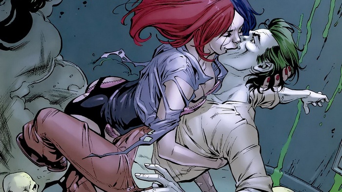 Harley Quinn and Joker kissing