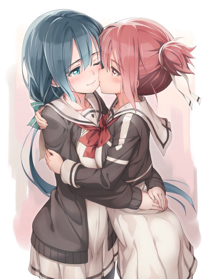 Tougou Mimori and Yuuki Yuuna kissing