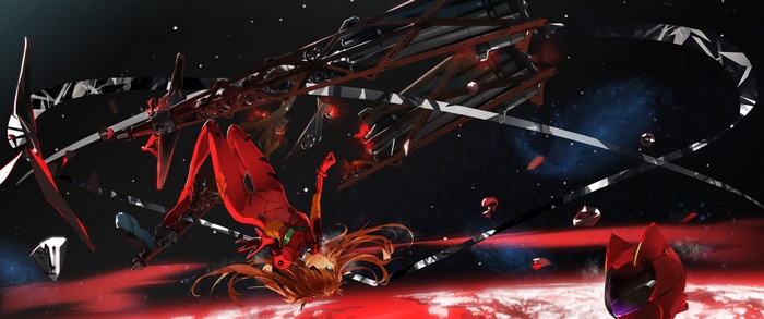 Asuka Langley Soryu in EVA Unit 02 plugsuit in space