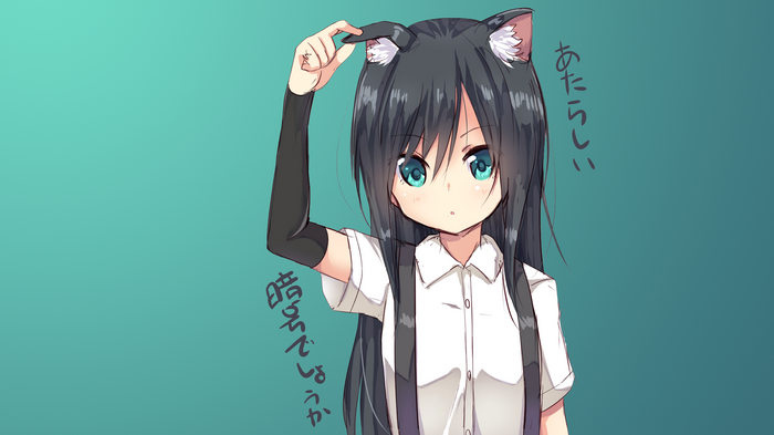 Anime girl with black hair and cat ears