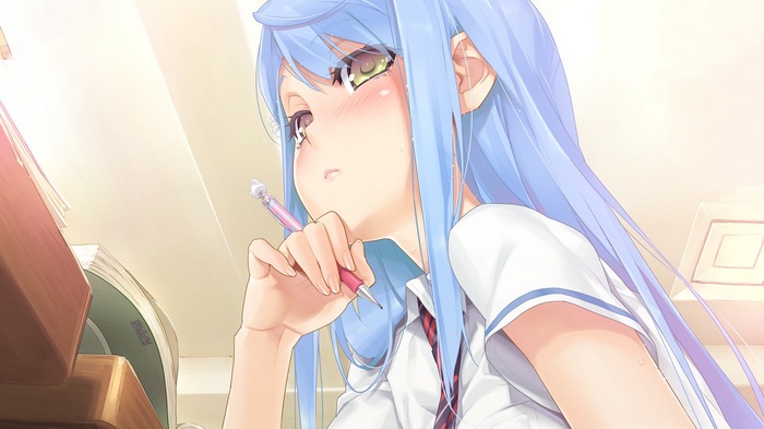 Sawatari Shizuku holding a pen