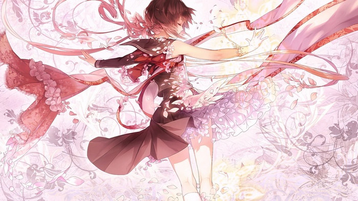 Anime girl with short hair and pink ribbons
