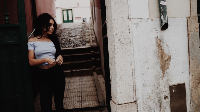 Vanessa Hudgens in an urban alleyway
