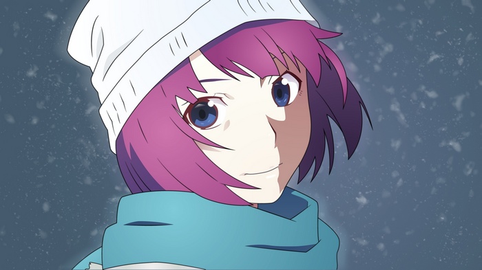 Senjougahara Hitagi from Monogatari Series wearing a hat and scarf