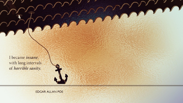 Edgar Allan Poe quote with anchor and saw