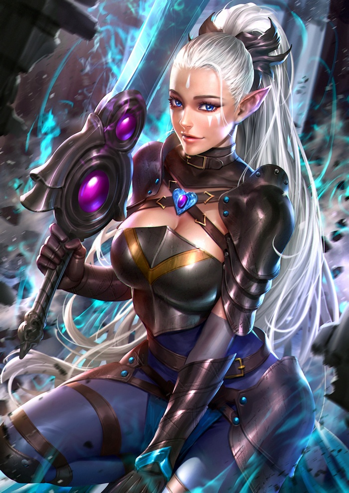 Fantasy Elf Warrior with Glowing Sword