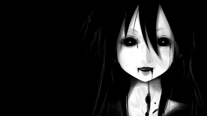 face, anime girls, black background, anime, dark