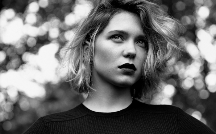 Léa Seydoux portrait with dark lipstick