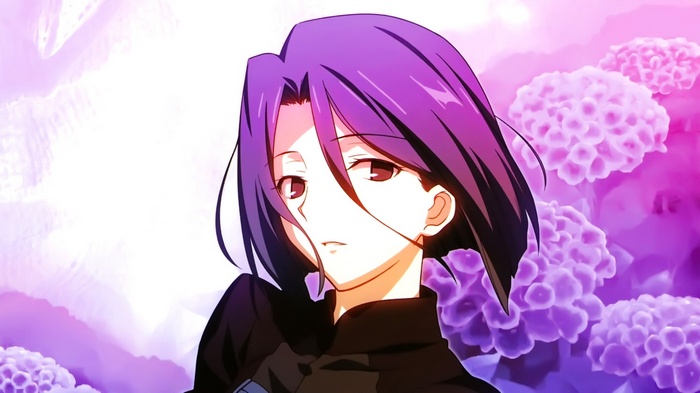 Maiya Hisau from Fate/Zero with purple flowers