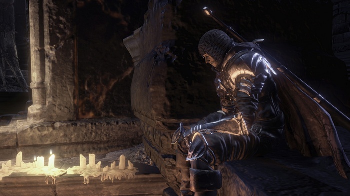 Dark Souls III Knight Sitting Near Candles