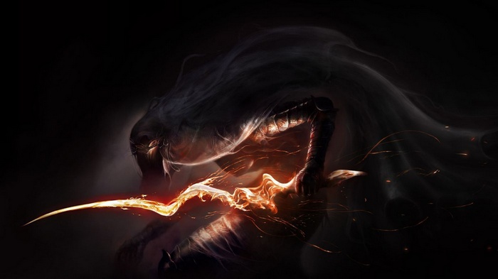 Dancer of the Boreal Valley with fiery sword
