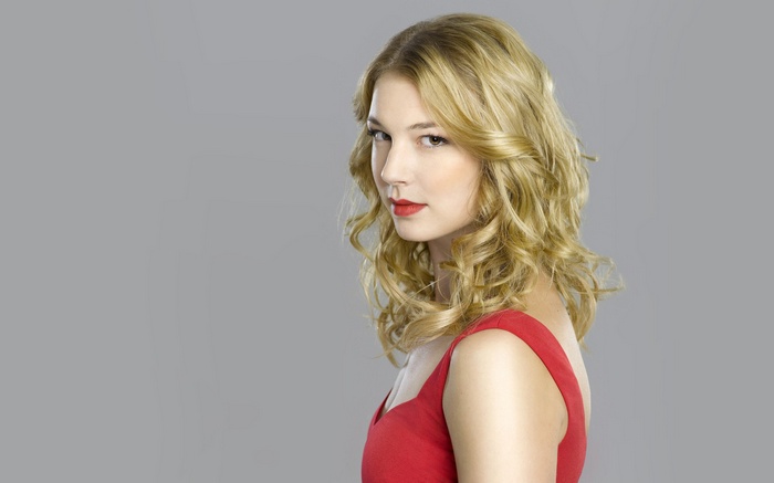 Emily Vancamp in a red dress