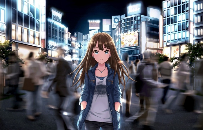 Shibuya Rin in a busy city at night