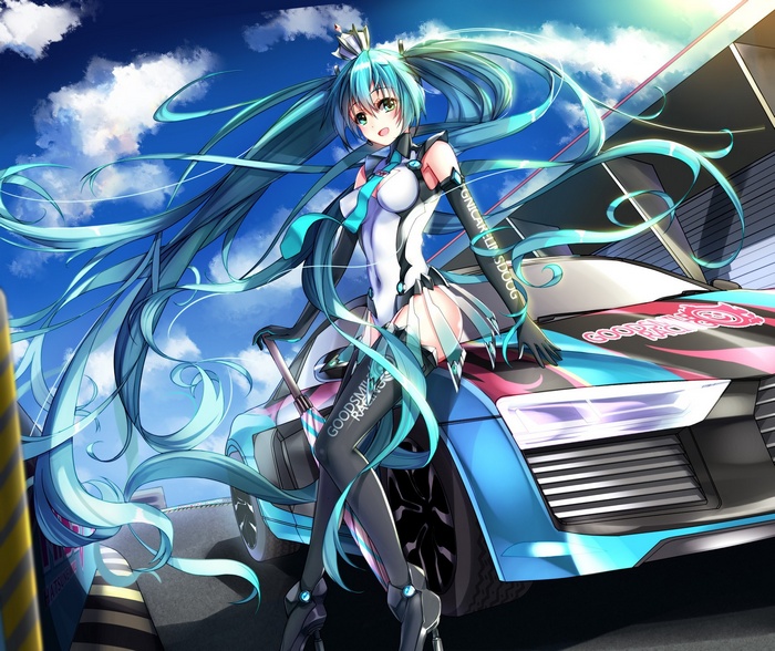 Hatsune Miku with a race car