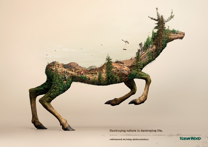 hills, Robin Wood, wildlife, environment, wood, forest, artwork, trees, destruction, birds, forest clearing, poster, helicopters, simple background, animals, ecology, nature, digital art, deer, double exposure