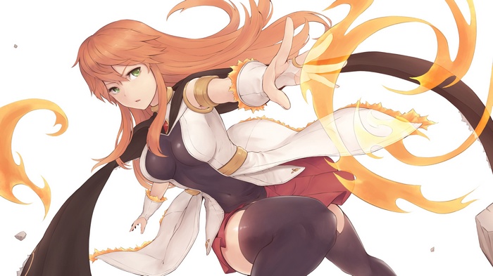 Anime girl with orange hair casting fire magic