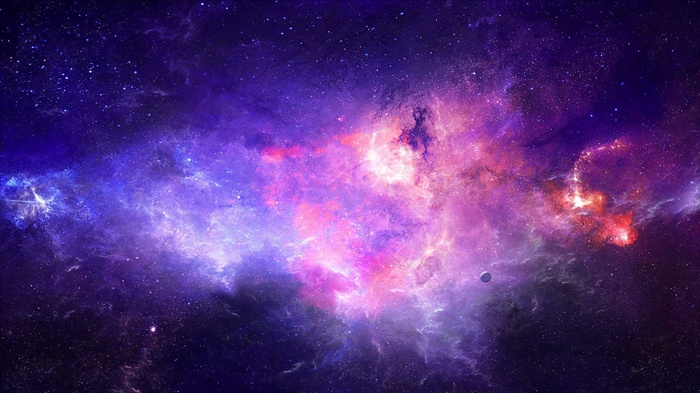 Vibrant nebula with stars and a planet