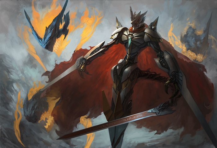 WarGreymon and two dragon-like creatures in battle