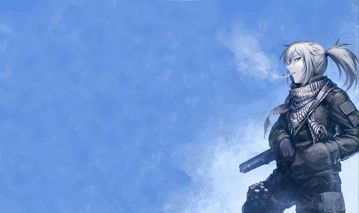 Hetza Hellshock female soldier smoking with gun