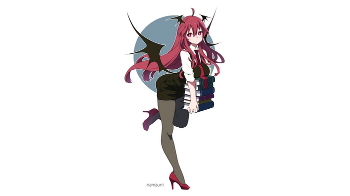 Redhead girl with wings carrying books