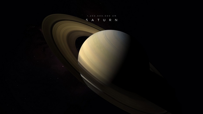 Saturn and its rings in space