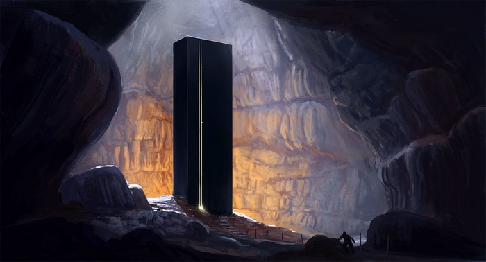 Monolith in a cave artwork