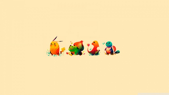 Pikachu, Bulbasaur, Charmander, and Squirtle