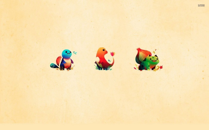 Pokemon Squirtle, Charmander, and Bulbasaur illustration