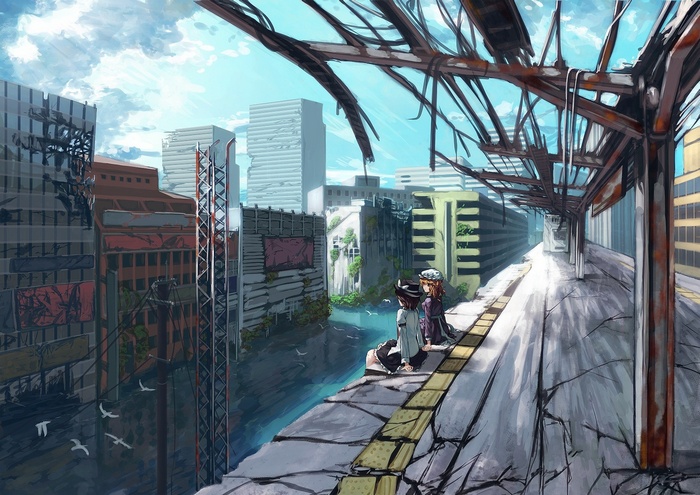 Maribel Han and Usami Renko in a ruined city