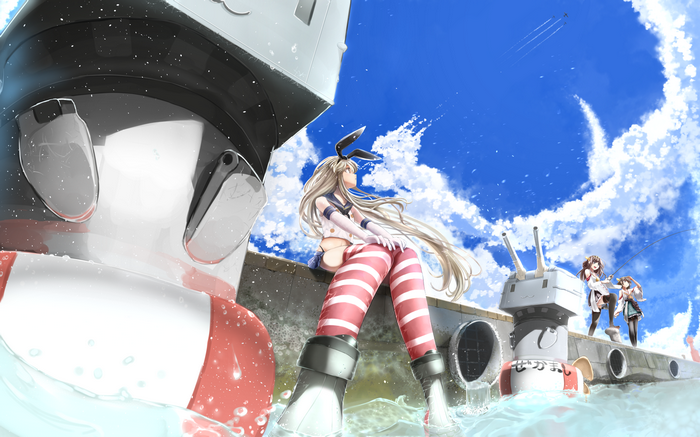 Kantai Collection characters on a ship deck