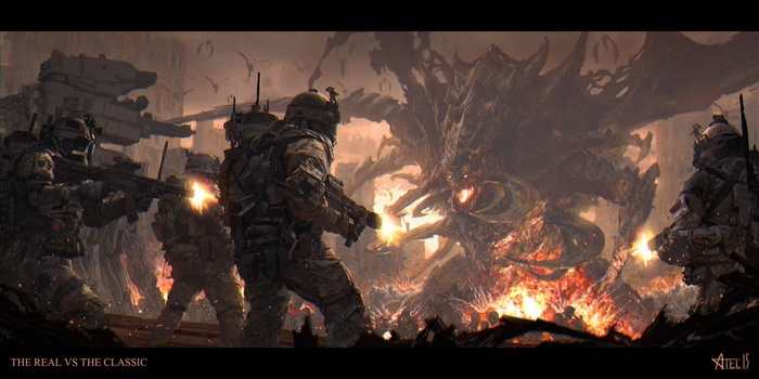 StarCraft soldiers battle a massive alien creature