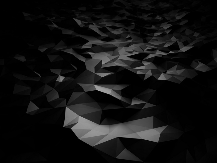 Abstract dark 3D polygonal landscape with shining facets