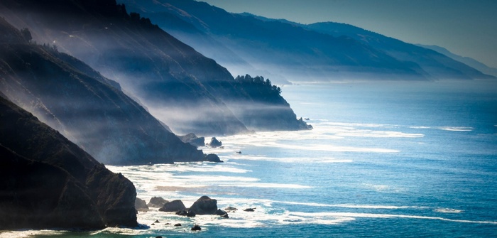 California coast with mountains and mist over the sea