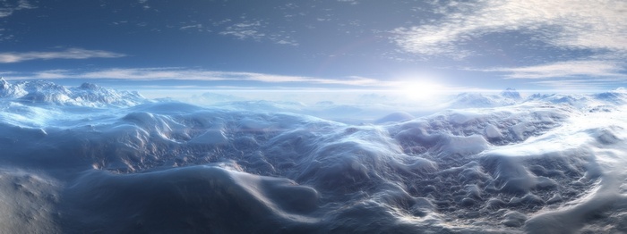 Fantasy art of a snowy mountain landscape
