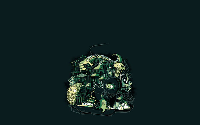 Underwater scene with diver and sea creatures