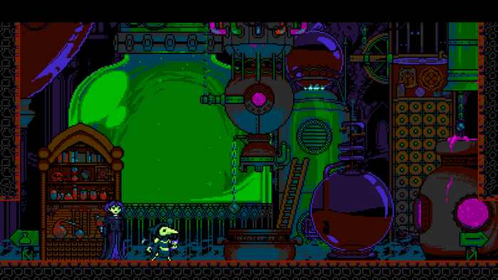 Shovel Knight characters in a steampunk laboratory