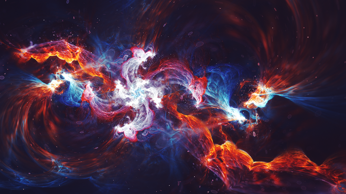 Abstract fractal nebula with red and blue colors
