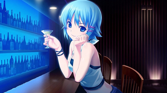 Himuro Rikka holding a drink at a bar
