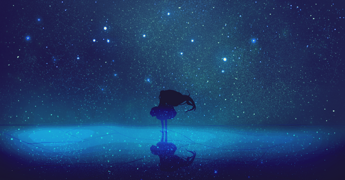 Anime girl looking at a starry night sky