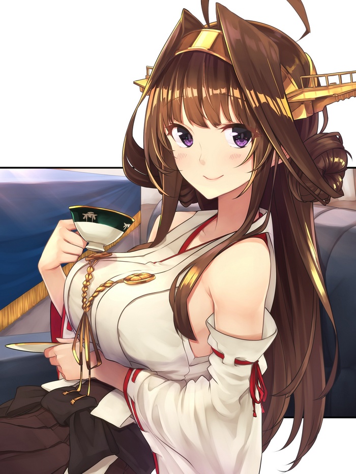 Kongou (KanColle), anime girls, Kantai Collection, anime, no bra, long hair, Japanese clothes
