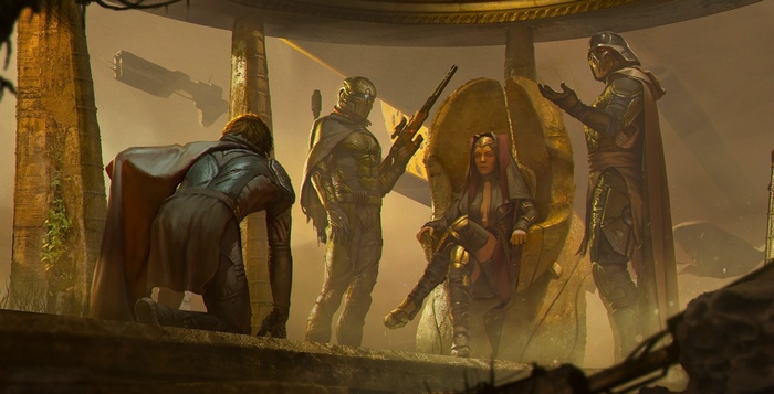 Star Wars characters in ancient ruins