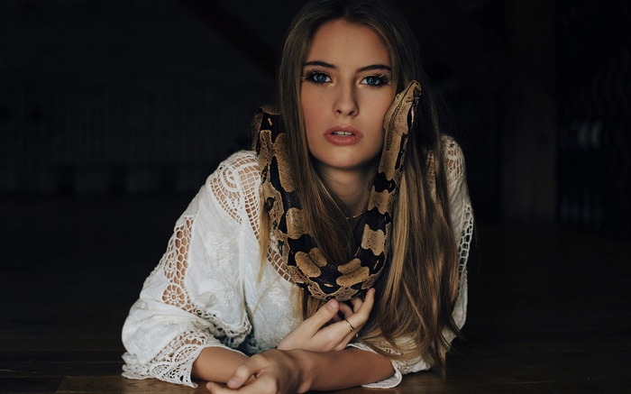 Camille Rochette with a snake around her neck