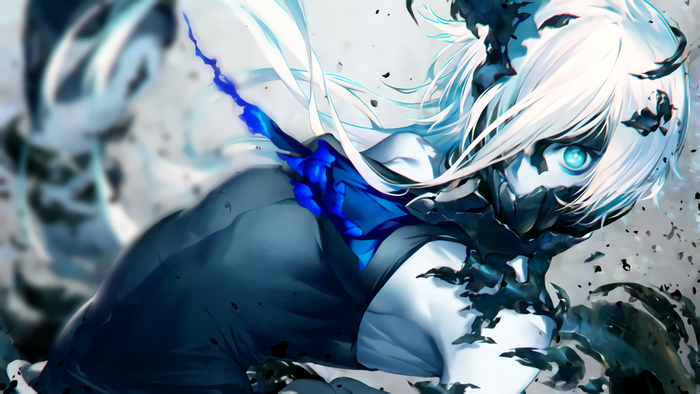 Anime girl with white hair and blue eyes