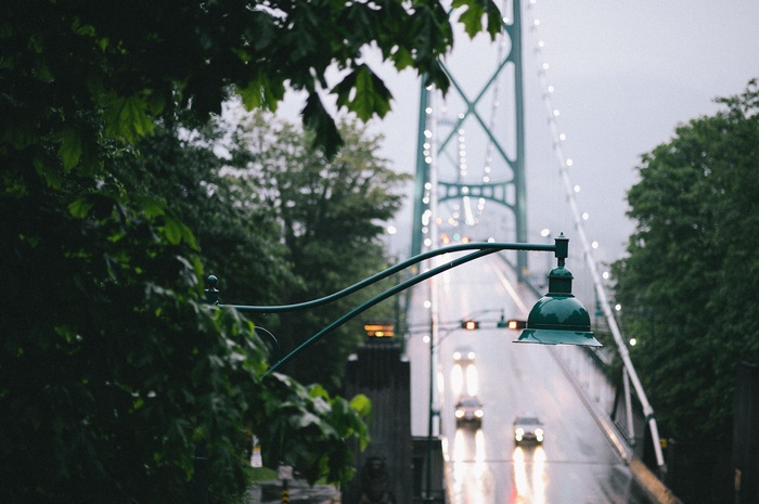 Vancouver Lions Gate Bridge on a Rainy Day