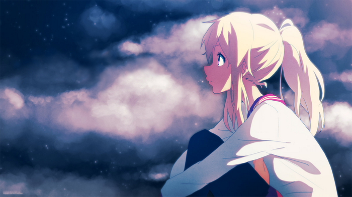 Anime girl with blonde hair in a school uniform