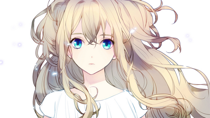 SeeU with blonde hair and blue eyes