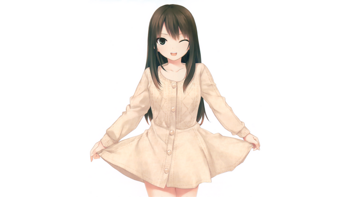 Anime girl in a cream dress with dark hair