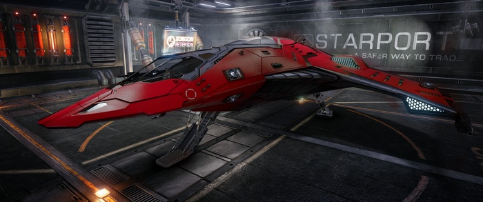 Red ship in Elite: Dangerous starport