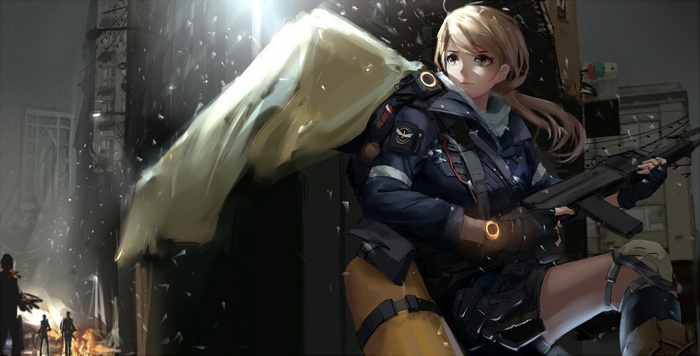 Anime girl with gun in The Division uniform